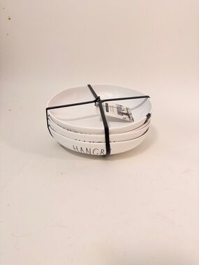 Rae Dunn White Ceramic Stackable Bowls with Black Strap